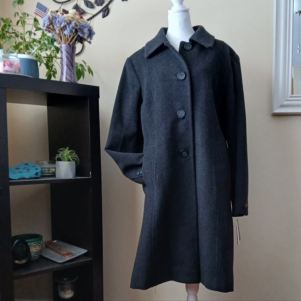 NWT Anne Klein Cashmere Blend Women's Size 18 Classic Charcoal Trench Pea Coat